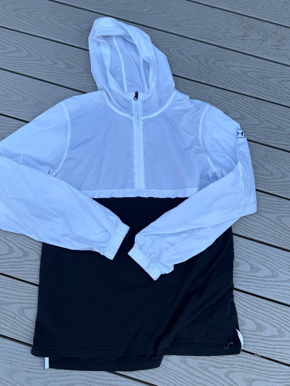 Under Armour UA Fitted Hooded Quarter-Zip Jacket Large White Black Colorblock